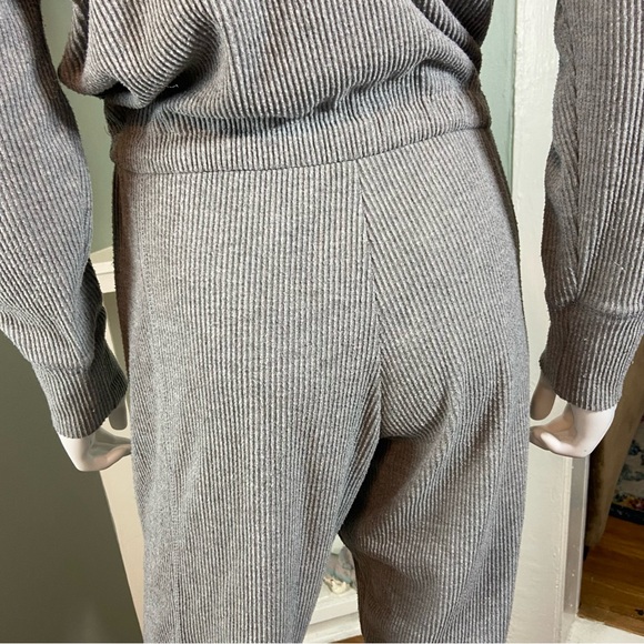 Chaser Love Rib Long Sleeve Double V Drawstring Jumpsuit in Heather Grey Medium - Picture 8 of 11